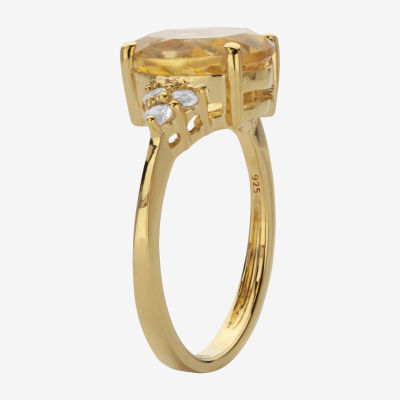 Womens Genuine Yellow Citrine 14K Gold Over Silver Cocktail Ring