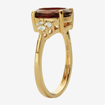 Womens Genuine Red Garnet 14K Gold Over Silver Oval Cocktail Ring