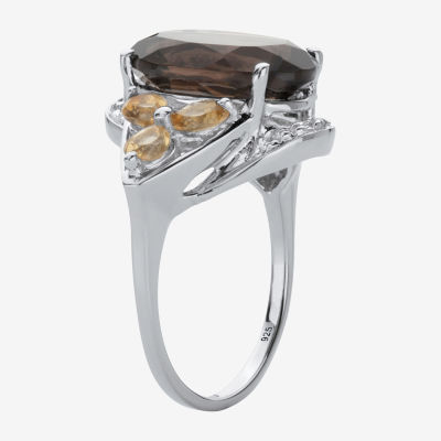 Womens Genuine Brown Quartz Sterling Silver Cocktail Ring