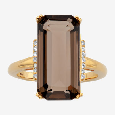 Womens Genuine Quartz 18K Gold Over Silver Cocktail Ring