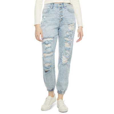 Arizona Juniors Ripped Womens High Rise Relaxed Fit Jogger Jean