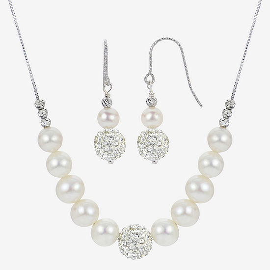 Genuine White Cultured Freshwater Pearl Sterling Silver 2-pc. Jewelry Set