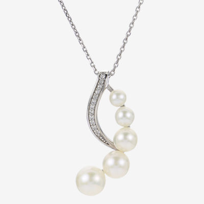 Womens White Cultured Freshwater Pearl Sterling Silver Pendant Necklace ...