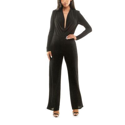 Premier Amour Long Sleeve Glitter Jumpsuit, Color: Black Silver - JCPenney