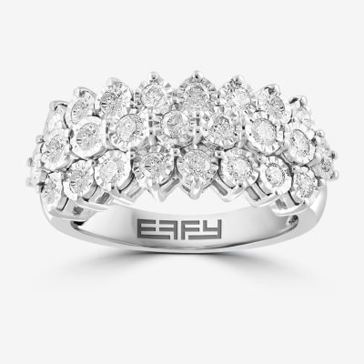 Effy Womens 1 CT. T.W. Genuine White Diamond 14K White Gold Cocktail Ring JCPenney
