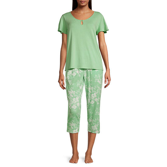 Liz Claiborne Womens 2-pc. Keyhole Neck Short Sleeve Capri Pajama Set