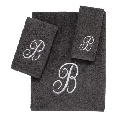 Avanti Premier Script Monogram Granite/Silver Bath Towel Collection