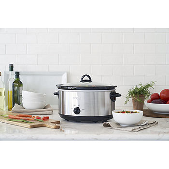 JCP Cooks 6 Quart Stainless Steel Slow Cooker, Brand New/Factory Sealed,  Sil/Blk