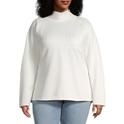John's Bay Quilted Womens Plus Long Sleeve Mock Neck Top