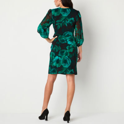 Connected Apparel Womens 3/4 Sleeve Floral Sheath Dress Petite