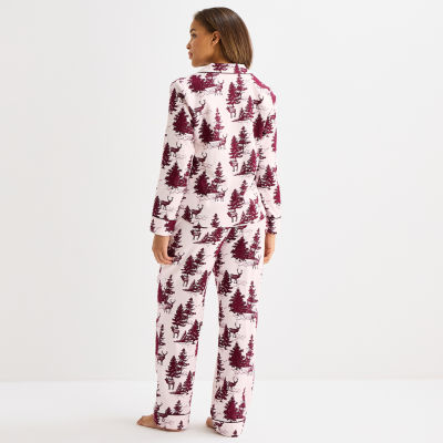 Liz Claiborne Womens Flannel Long Sleeve 2-pc. Pajama Sets