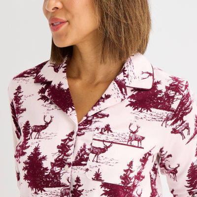 Liz Claiborne Womens Flannel Long Sleeve 2-pc. Pajama Sets