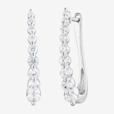 (F/Si2) Womens 1 CT. T.W. Lab Grown White Diamond 10K White Gold 21.6mm Hoop Earrings