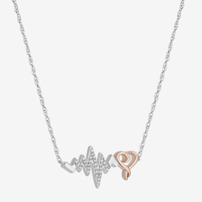 (I, I2) Womens 1/6 CT. T.W. Lab Grown White Diamond 14K Rose Gold Over Silver Sterling Silver Heart 18 Inch Pendant Necklace