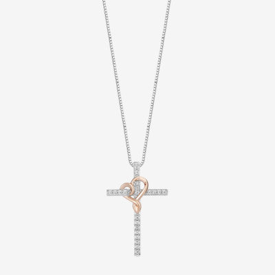 Cross (I, I2) Womens 1/10 CT. T.W. Lab Grown White Diamond 14K Rose Gold Over Silver Sterling Silver Cross 18 Inch Pendant Necklace