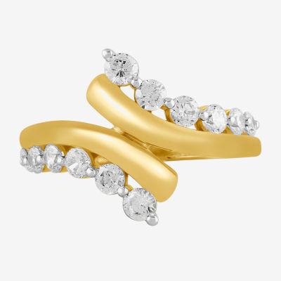I/ I2 Womens 1 CT. T.W. Lab Grown White Diamond 14K Gold Over Silver Cluster Crossover Cocktail Ring