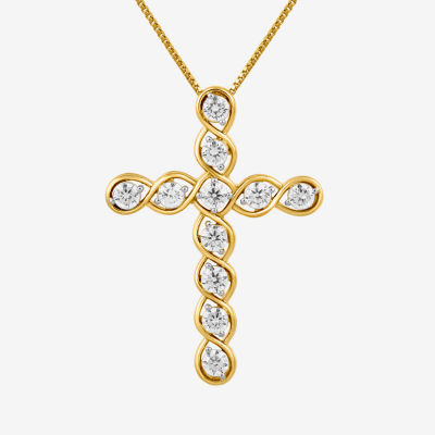 Cross (I, I2) Womens 1 CT. T.W. Lab Grown White Diamond 14K Gold Over Silver Cross 18 Inch Pendant Necklace