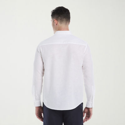 Cubavera Asymmetrical Placement Print Mens Long Sleeve Regular Fit Button-Down Shirt