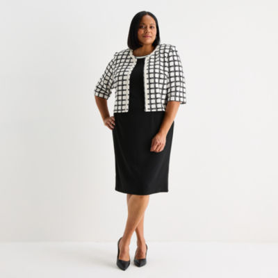 Maya Brooke Womens Plus Windowpane Jacket Dress