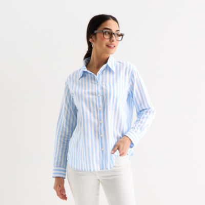 St. John's Bay Womens Long Sleeve Regular Fit Button-Down Shirt