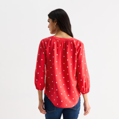 St. John's Bay Womens Split Crew Neck 3/4 Sleeve Blouse