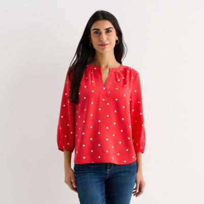 St. John's Bay Womens Split Crew Neck 3/4 Sleeve Blouse