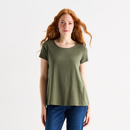 St. John's Bay Womens Easy-on + Easy-off Crew Neck Short Sleeve Adaptive T-Shirt, Small, Green