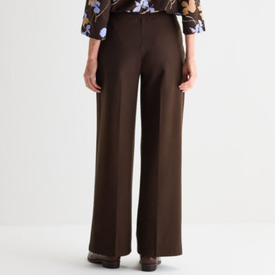 Liz Claiborne Ponte Womens Tall Wide Leg Mid Rise Pull-On Pant
