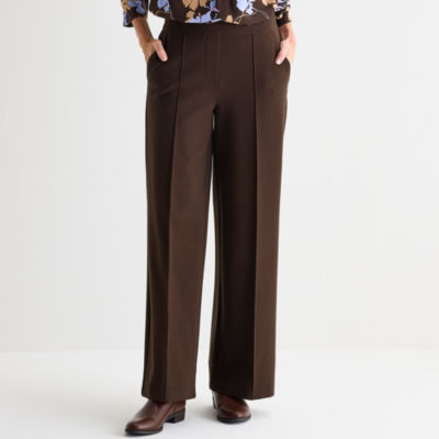 Liz Claiborne Ponte Womens Tall Wide Leg Mid Rise Pull-On Pant