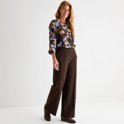 Liz Claiborne Ponte Womens Tall Wide Leg Mid Rise Pull-On Pant