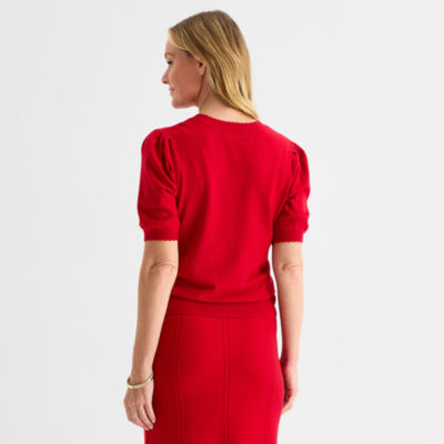 Liz Claiborne Womens Crew Neck Short Sleeve Pullover Sweater