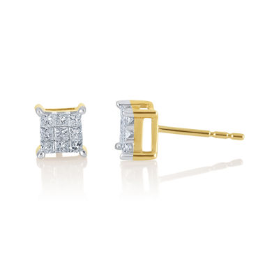 1/ CT.T.W. Natural Princess Natural Diamond 10K Stud Earrings