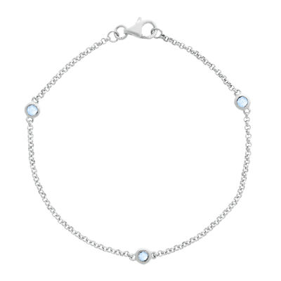 Genuine Sky Blue Topaz Sterling Silver Station Bracelet