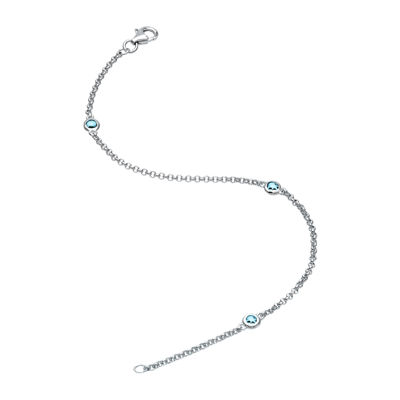 Genuine Sky Blue Topaz Sterling Silver Station Bracelet