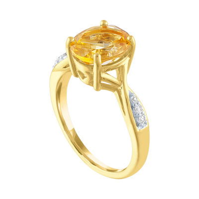 Womens Genuine Yellow Citrine 14K Gold Over Silver Cocktail Ring