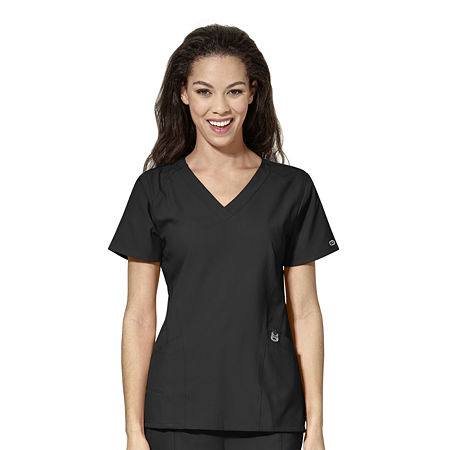 Wink W123 Stylized Womens Plus V Neck Moisture Wicking Wrinkle Resistant Quick Dry Short Sleeve Scrub Top, 4x-large, Black