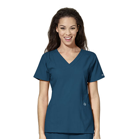 Wink W123 Stylized Womens Plus V Neck Moisture Wicking Wrinkle Resistant Quick Dry Short Sleeve Scrub Top, 4x-large, Blue