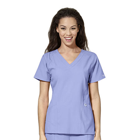 Wink W123 Stylized Womens Plus V Neck Moisture Wicking Wrinkle Resistant Quick Dry Short Sleeve Scrub Top, 5x-large, Blue