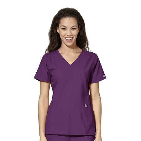 Wink W123 Stylized Womens Plus V Neck Moisture Wicking Wrinkle Resistant Quick Dry Short Sleeve Scrub Top, 2x-large, Purple