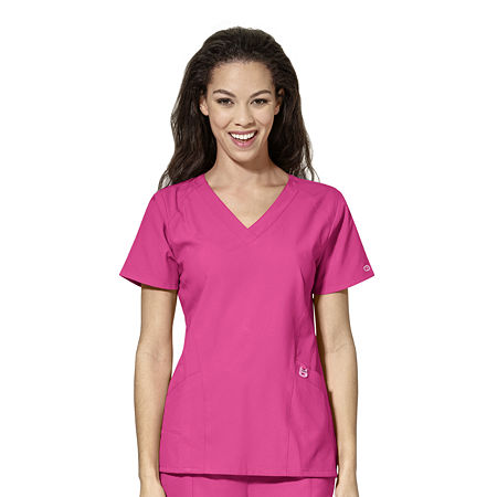 Wink W123 Stylized Womens Plus V Neck Moisture Wicking Wrinkle Resistant Quick Dry Short Sleeve Scrub Top, 3x-large, Pink