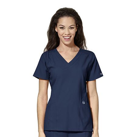 Wink W123 Stylized Womens Plus V Neck Moisture Wicking Wrinkle Resistant Quick Dry Short Sleeve Scrub Top, 1x-large, Blue