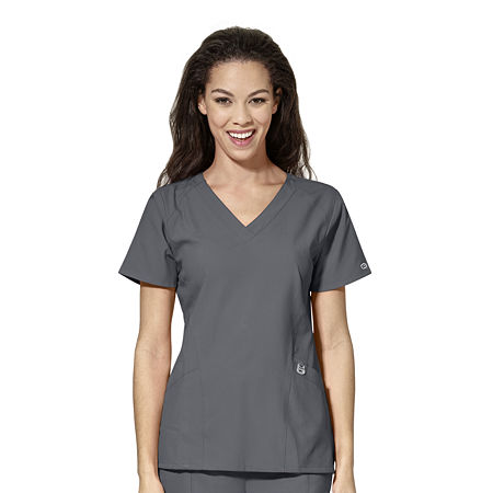 Wink W123 Stylized Womens Plus V Neck Moisture Wicking Wrinkle Resistant Quick Dry Short Sleeve Scrub Top, 5x-large, Gray