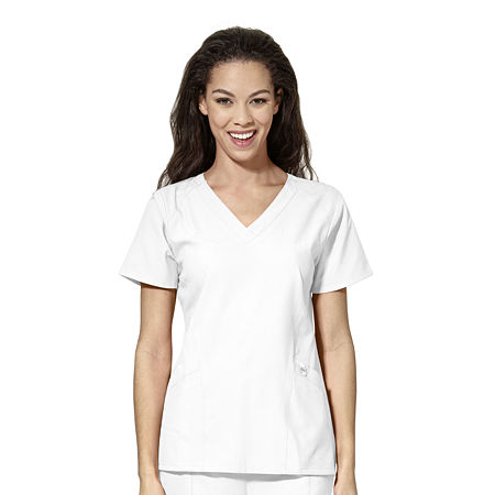 Wink W123 Stylized Womens Plus V Neck Moisture Wicking Wrinkle Resistant Quick Dry Short Sleeve Scrub Top, 1x-large, White