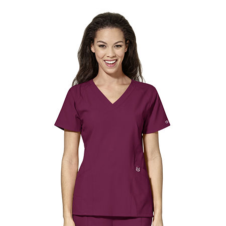 Wink W123 Stylized Womens Plus V Neck Moisture Wicking Wrinkle Resistant Quick Dry Short Sleeve Scrub Top, 1x-large, Red