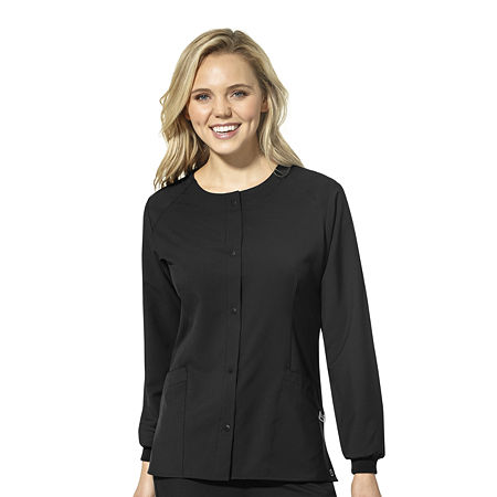 Wink W123 Crew Neck Warm Up Womens Moisture Wicking Wrinkle Resistant Quick Dry Scrub Jacket, Medium, Black