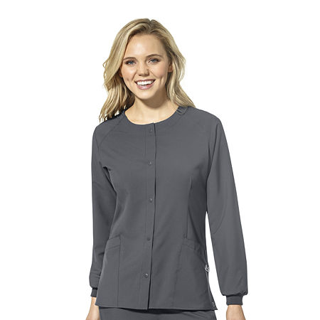 Wink W123 Crew Neck Warm Up Womens Moisture Wicking Wrinkle Resistant Quick Dry Scrub Jacket, Medium, Gray