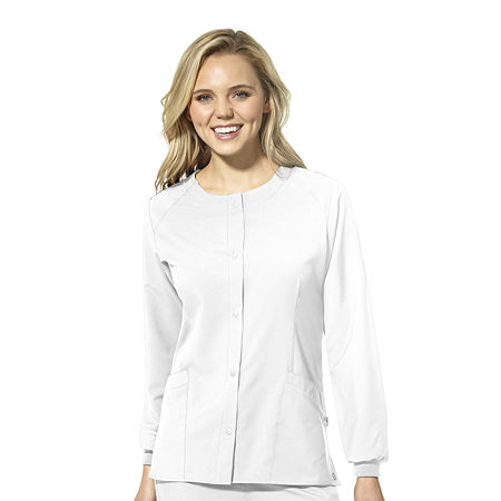 Wink W123 Crew Neck Warm Up Womens Moisture Wicking Wrinkle Resistant Quick Dry Scrub Jacket, Small, White