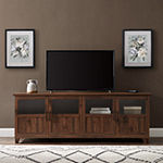 70-Inch TV Console with Glass and Wood 4 Panel Doors