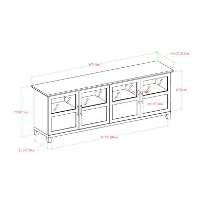 70-Inch TV Console with Glass and Wood 4 Panel Doors