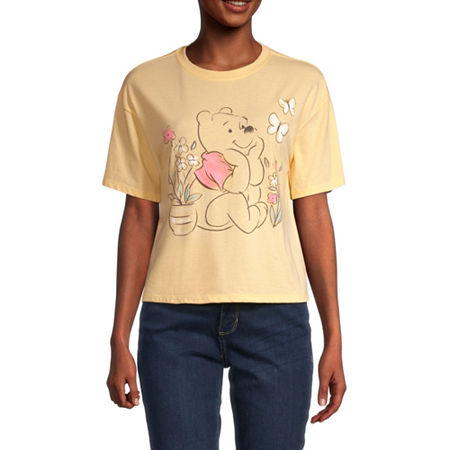  Juniors Winnie The Pooh Womens Crew Neck Short Sleeve Disney Cropped Graphic T-Shirt
